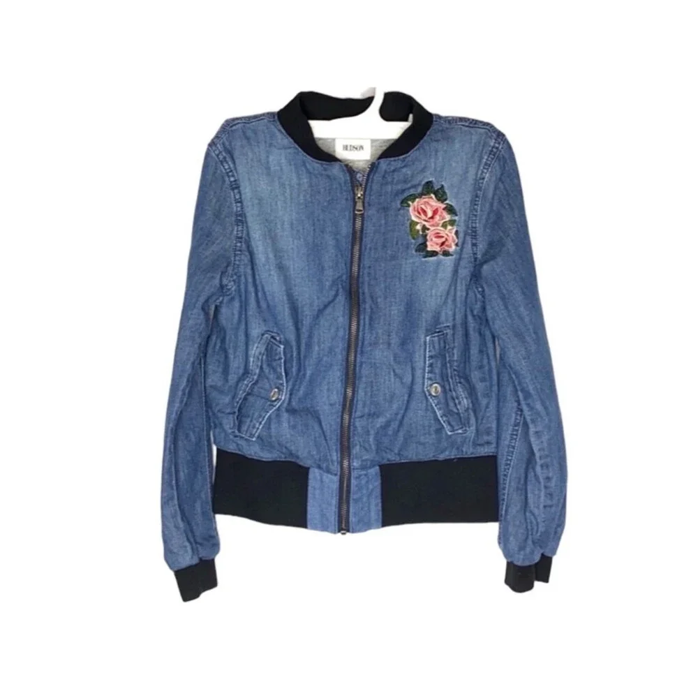 Hudson Chambray Embroidered Bomber Jacket Size M
